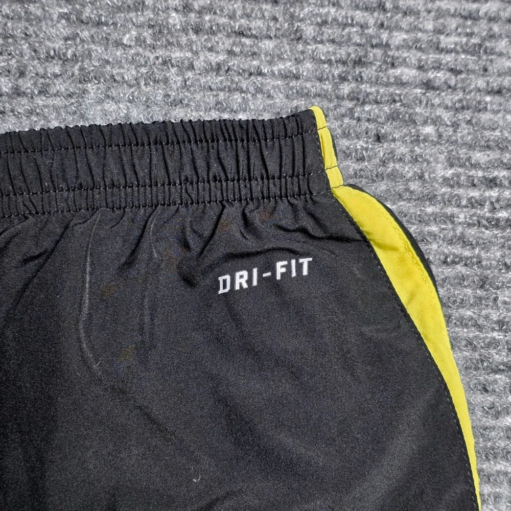 Nike Dri-FIT Running Shorts Women's ‎ Size L Black Neon Yellow Stripe